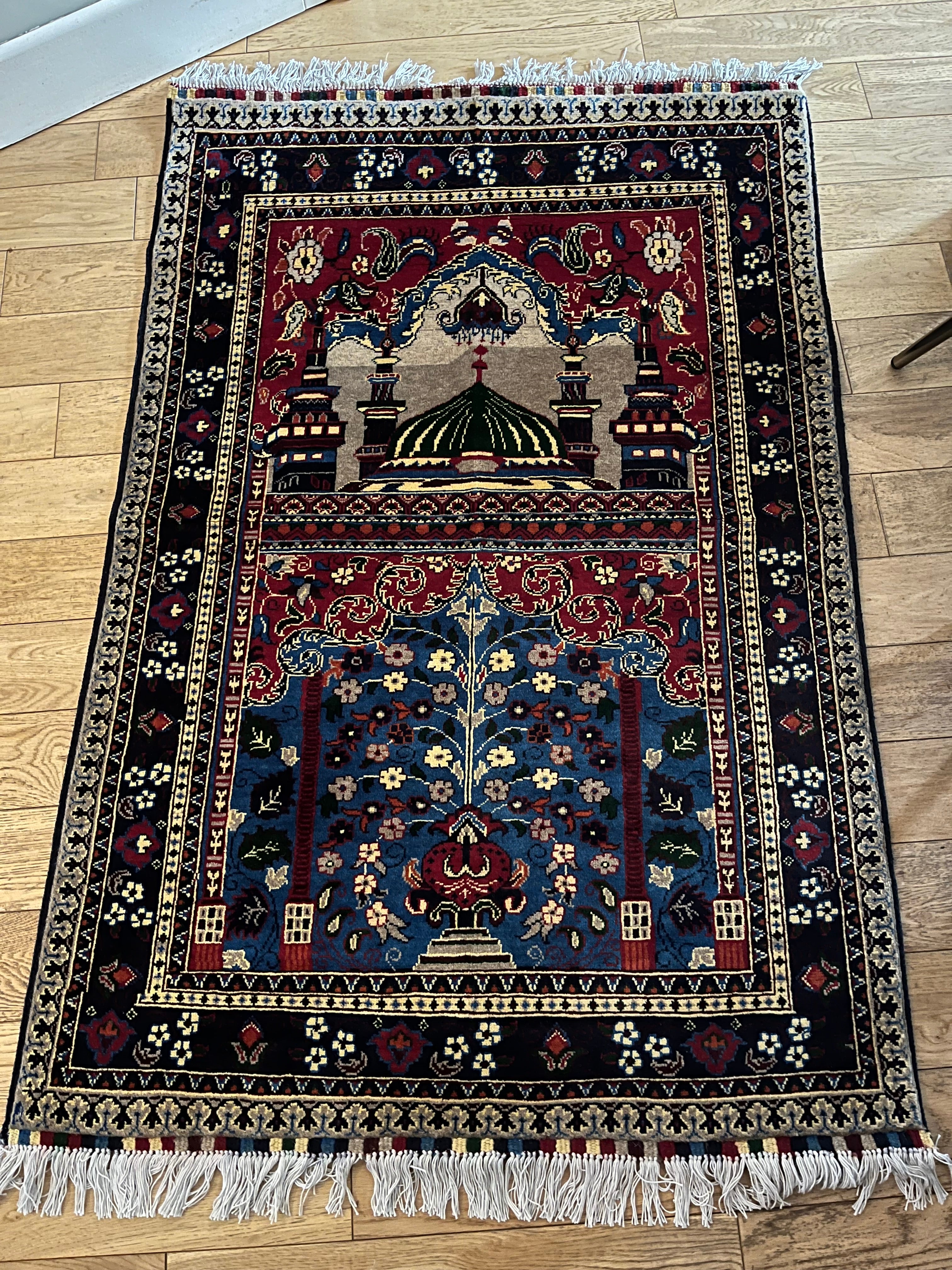 Tapis de prière afghan fait main en laine 150x98 cm – Woolistan